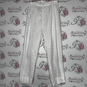 Pants floral embroidered white lounge flowy lounge lightweight flowers shimmer